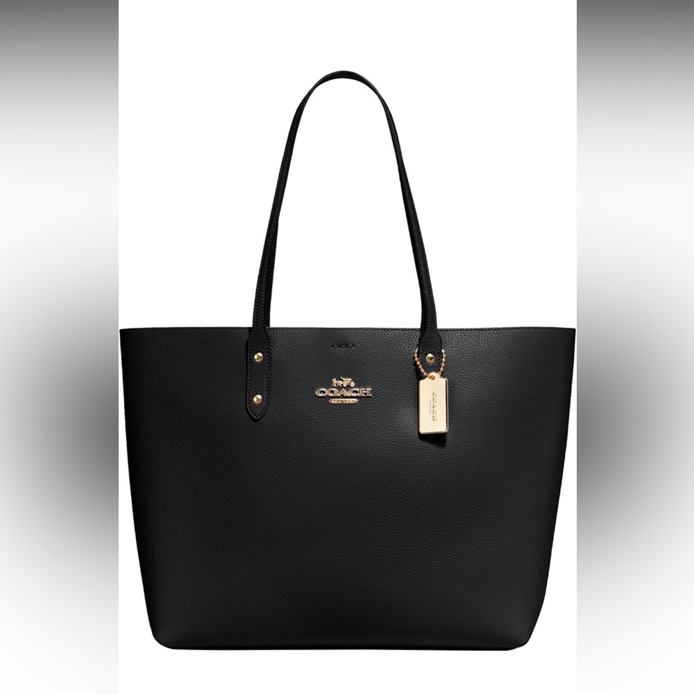 Coach Black Pebbled Leather Tote with Gold Accents